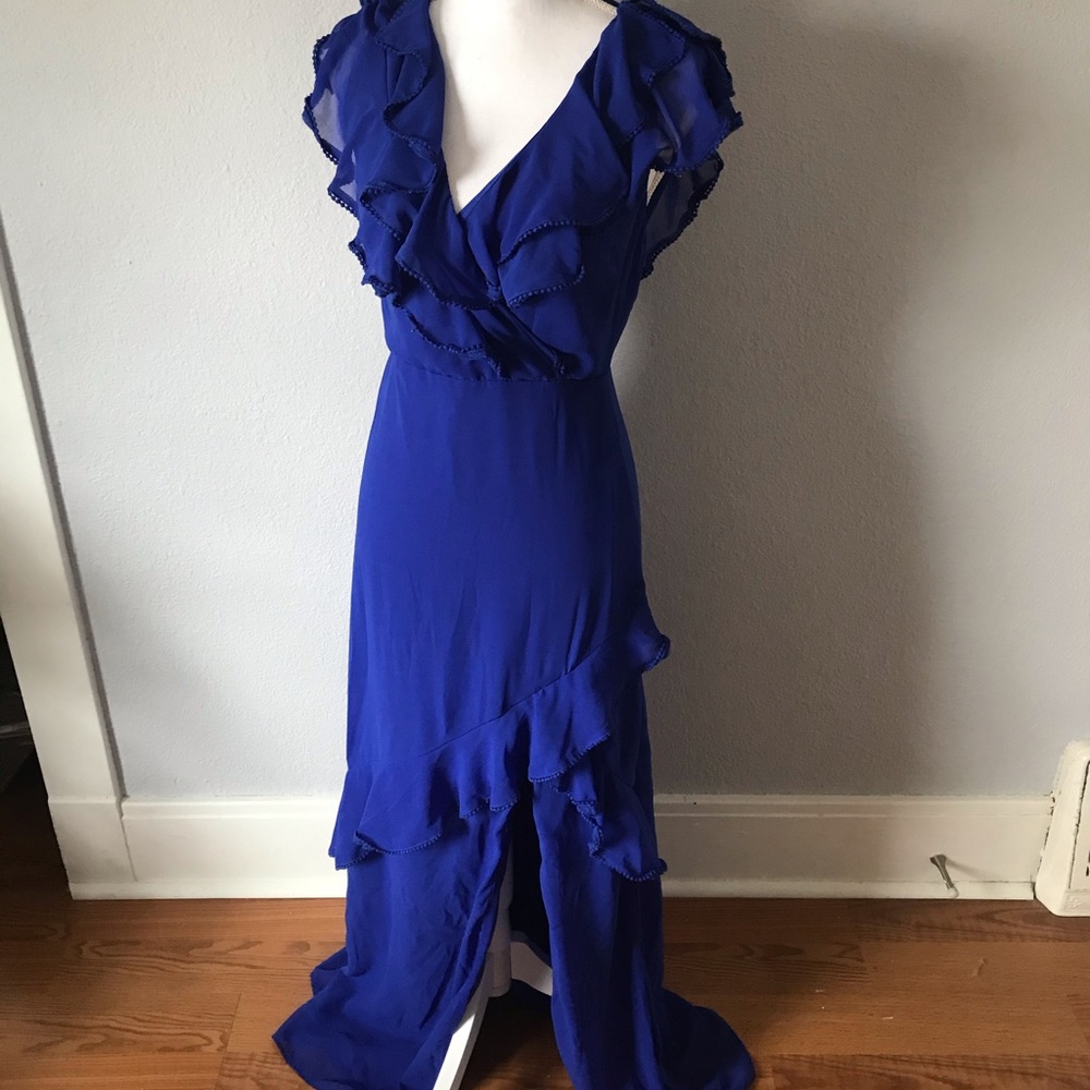 Lulus Long Royal Blue Ruffle Maxi Dress